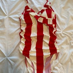 Red & white one-piece swimsuit
